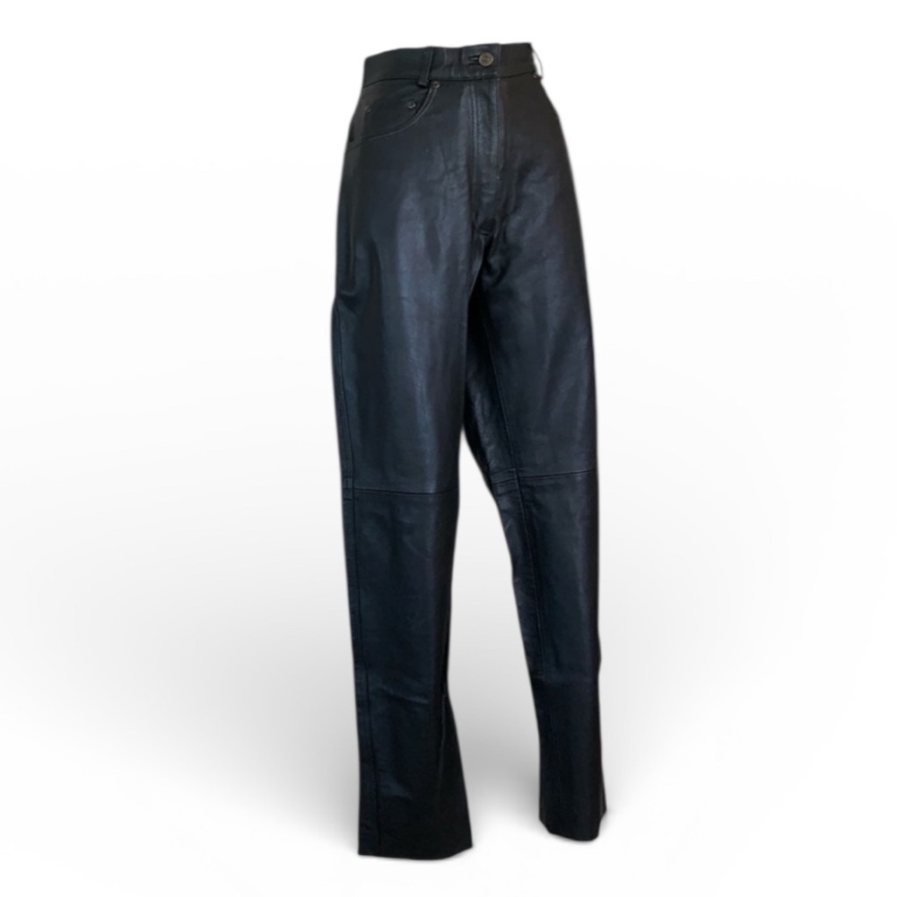 SKINZ leather Pants Women, S, black, EUC biker, straight leg, high waist pockets